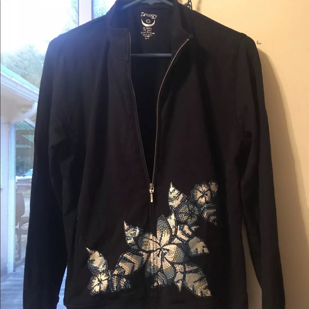 Navy Blue Zip Up w/ Hawaiian Design 🌺